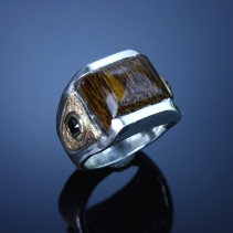 Palmwood, SS/14kt Ring with Black Diamonds