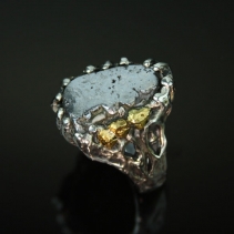 Native Silver Ore, Sterling Silver Ring with Gold Nuggets