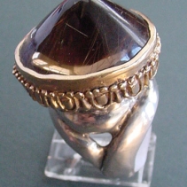 Smoky, Rutilated Quartz in Sterling Silver and 14kt Gold Egg and Dart Ring