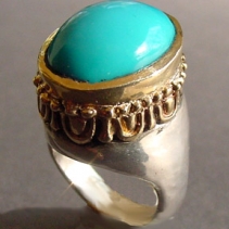 Sleeping Beauty Turquoise in Sterling Silver and 14kt Gold Egg and Dart Ring