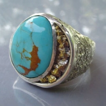 Turquoise in Sterling Silver Ring with Gold Nuggets