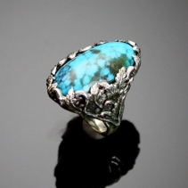 Kingman Turquoise in Sterling Silver Ring, Leaves