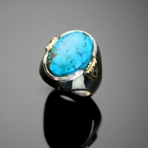 Kingman Turquoise, SS/14kt Ring with Black and Brown Diamonds