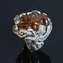 Carved Fire Agate, SS Octopus Ring