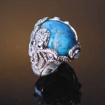 Oceanite in SS Octopus Ring with gemstones