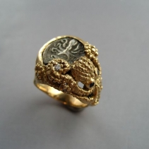 Ancient Coin,  14kt Octopus Ring