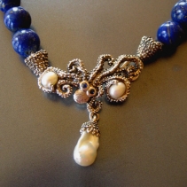 Lapis, SS Necklace with Pearls and Sapphire Eyes