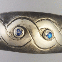 Chased Sterling Silver Cuff Bracelet with Rainbow Moonstones