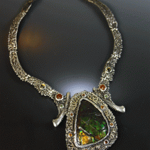 Ammolite Sterling Silver and 14kt Gold Necklace
