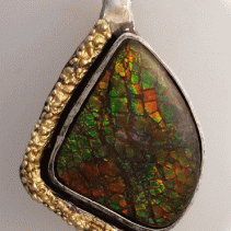 Ammolite Sterling Silver and 14kt Gold Pendant