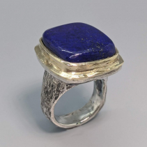 Lapis Sterling Silver Ring with 14kt Gold Bezel