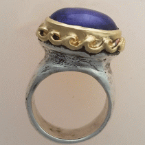 Tanzanite Cabochon Sterling Silver and 14kt Gold RIng